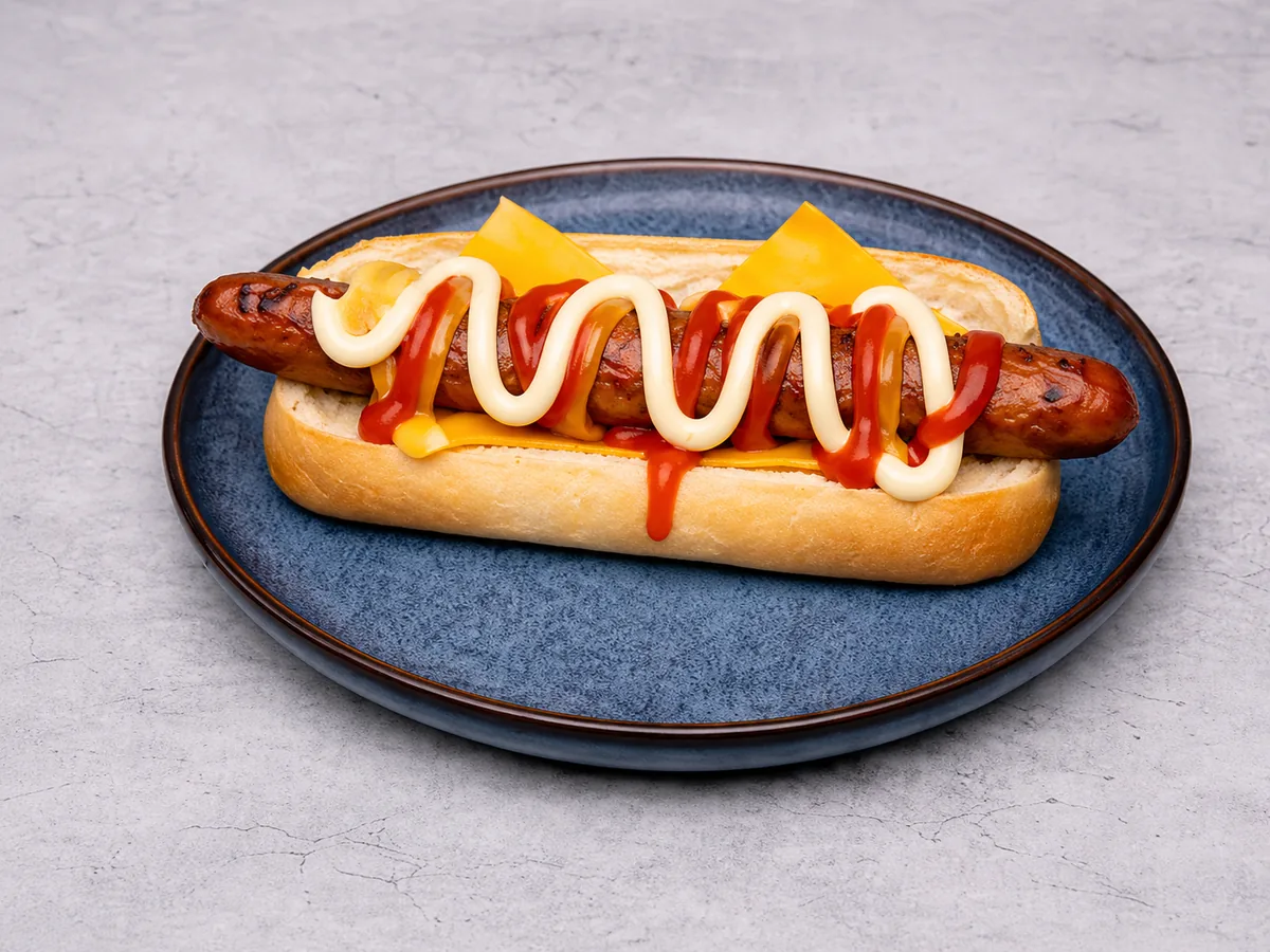 Traditional pork sausage hot dog